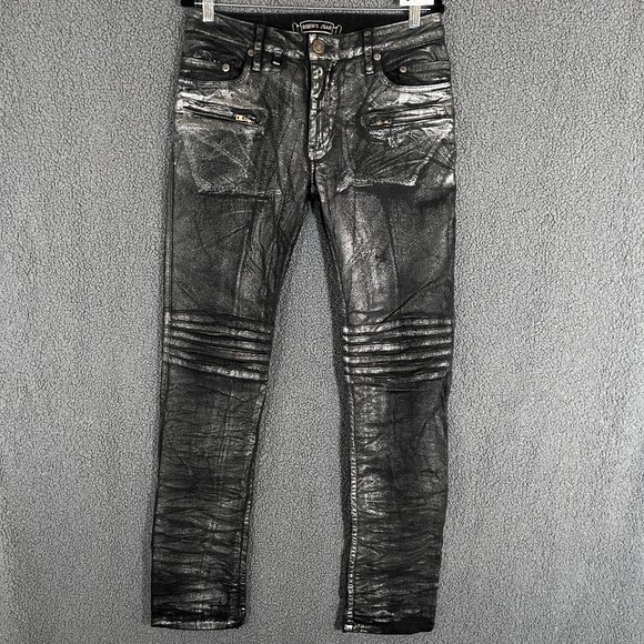 Robin's Jeans Motard Metallic Zipper Moto Jeans - Men's Size 30*32 - Black Gold - Picture 1 of 11
